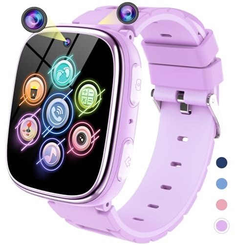 Smartwatch Bambini - Orologio Telefono per Ragazzi con Chiamata SOS Giochi Contapassi Musica Fotocamera Torcia Sveglia Audiolibri, Kids Smart Watch Intelligente per Bimbi 3-12 Anni Regalo (Viola)
