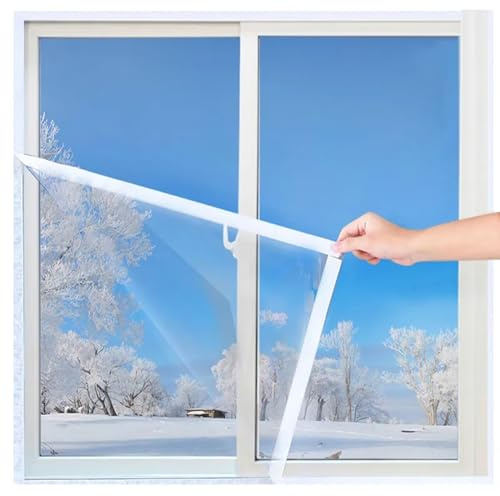 Window Insulation Film, Weatherproofing Window Insulation Kits Wind Shields Adhesive Window Film Customisable Winter Windscreen 145x160cm - White