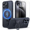 TOCOL für iPhone 15 Pro Max Hülle für Magsafe, Vollständiger Kameraschutz Stoßfest Kratzfest Transluzente Rückseite Magnetisch Handyhülle für iPhone 15 Pro Max Case, Ständer