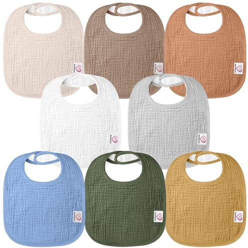 Bearmoss Lätzchen Baby Musselin Sabberlätzchen für Babys, 100% Baumwolle Quadratische Halstuch Baby Verstellbare Babylätzchen Weiche Sabberlätzchen für Junge und Mädchen,8 Stück
