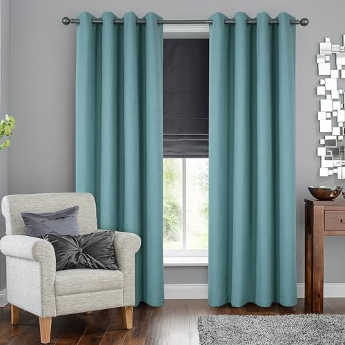 always4u Thermovorhang 2er Set 100% Blickdichte Gardinen Verdunkelungsvorhänge mit Ösen für Schlafzimmer und Wohnzimmer, Wärmeisolierend Kälteschutz Gekreuztes Geflecht 140x245cm, Türkisblau
