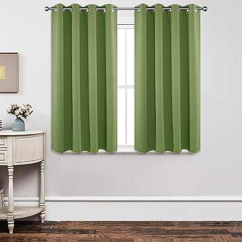 Joydeco Blackout Curtains for Bedroom 46 x 54 Inch, Eyelet Thermal Insulated Energy-saving Drapes for Room Darkening Light Filtering, Short Window Treatments 54 Inch Drop, 2 Panels - Green