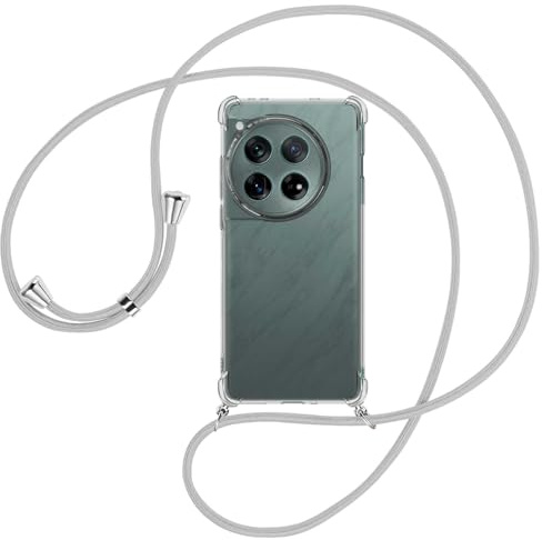mtb more energy® Handykette kompatibel mit OnePlus 12 - Silber-Grau - Smartphone Hülle zum Umhängen - Anti Shock Full TPU Case