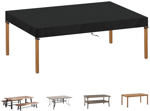 SIMPHAUS Abdeckung Gartentisch Winterfest Abdeckhaube für Gartentisch Abdeckhaube Gartenmöbel TischAbdeckplane Wasserdicht Gartenmöbel Winddicht Plane Tischplatte 420D Oxford Gewebe 210x100x15cm