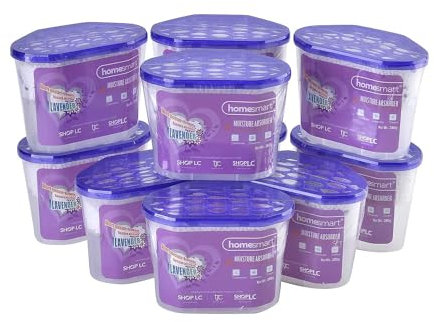 Homesmart Wardrobe Dehumidifiers - Disposable Moisture, Humidity & Damp Absorber for Home - Prevent Condensation in Wardrobes, Cupboard & Caravan - Pack of 10, 280g per Tub - Lavender Scented