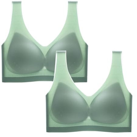 MOONBADI BH Damen ohne bügel Grün (2pcs) Sport BH Damen Yoga BH Ohne Bügel Sport Bra Fitness Gepolstert Tshirt BH 85C