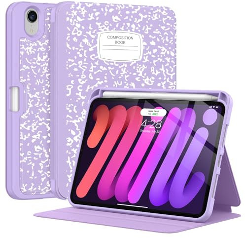 Supveco Custodia per iPad Mini 6 da 8,3 pollici 2021 con portapenne, ricarica Apple Pencil + accensione e spegnimento automatici, custodia protettiva sottile con cover posteriore in morbido TPU per