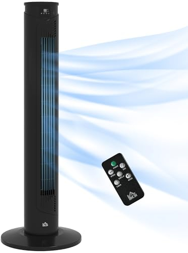 HOMCOM Ventilatore a Torre 45W a 4 Modalità e 3 Velocità con Timer da 12h, Ventilatore da Terra in ABS con Telecomando e Filtri dell'Aria, Ø31.5x93 cm, Nero