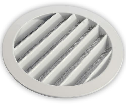 Rejilla de Ventilación Exterior de Aluminio para Extractor de baño, Cocina, Garaje, Pared | Rejilla Redonda con mosquitera metálica, Color Resistente a Rayos UV (Blanco, 150mm)