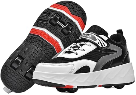 Mateju 2-in-1 Rollschuhe für Jungen und Mädchen - Kinder Turnschuhe Mit Versenkbaren Rollen, Skateboardschuhe, 43 EU Schwarz