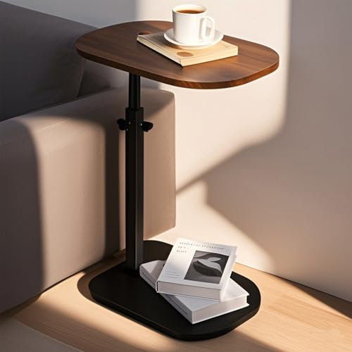Eansstofars Verstellbarer C-Tisch für kleine Orte, moderner C-förmiger Beistelltisch mit 360 Grad horizontalem Drehgelenk, Couch-Beistelltische, die darunter geschoben werden können, Braun und
