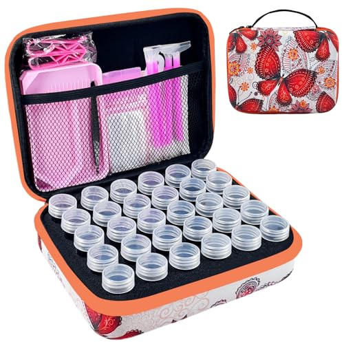LIRUNQIU Diamond Painting Storage Containers, 30 Slots Diamond Art Accessories and Tools Kits Storage Box(Orange)