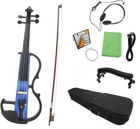 Geigen 4/4 Silent-Violine blaue Violine mit Zubehör Koffer Kopfhörer für Musikliebhaber