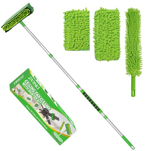 Zavrski Ceiling Fan Cleaner Duster with 6 Ft/72'' Extension Pole High Ceiling Fan Blade Cleaning Tool Microfiber Duster Reusable Pads for Cleaning Ceiling Fan, Baseboard, Blind, Cobweb, Molding