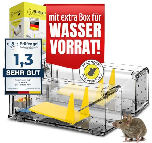 Heimwert Lebendfalle Maus Mausefalle 4erSet - mit Wasser Speicher + Köderbox + Ventilationsöffnungen - Mäuse Lebendfalle mit Quick Release Ausgang ohne Mäuse Kontakt I Mausefallen Lebendfallen Set (4)