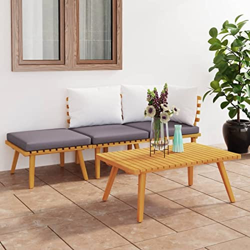 Gecheer Salon de Jardin 4 pièce avec Coussins Bois d'acacia Solide, Central et Coin et Repose-Pied et Table Mobilier de Extérieur, Ensemble de Meubles pour Balcon Terrasse