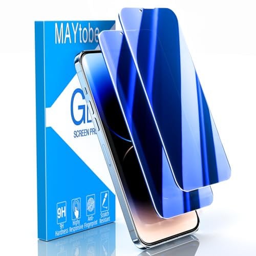 MAYtobe 2 Pack Privacy Screen Protector for iPhone 13 Pro Max, Tempered Glass Anti Spy Colorful Blue, Anti-Scratch, No Bubbles