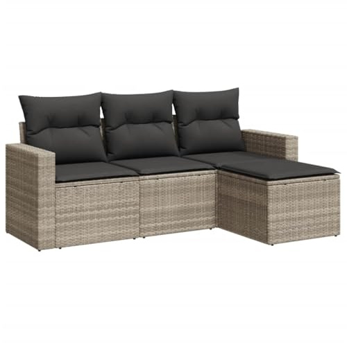vidaXL 4-TLG. Garten-Sofagarnitur mit Kissen Hellgrau Poly Rattan