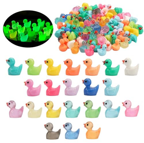 120 Stück Leucht Kleine Enten für Mini Aquarium, Mini Ducks Miniatur Deko, Minienten Resin Tiere Figuren, Entchen Mini Glow In The Dark Fischbecken, Bunte Lustige Enten Klein, Mini Tiere Deko Aquarium
