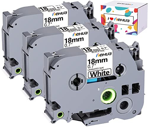 3x Hehua TZe-241 18 mm Schriftband Ersatz für Brother P touch Bänder Tze241 18mm x 8m Laminiert Schwarz auf Weiß, Kompatibel mit PT-D450VP D400 E300VP E500VP P900W P950NW D600VP P750W PT-E560BTVP