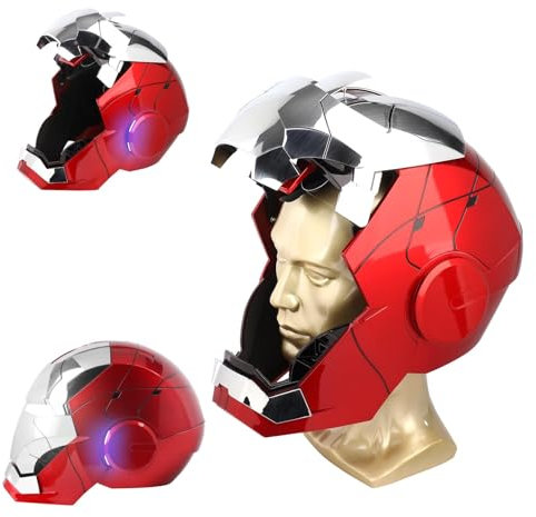 Iron-Man MK 5 - Casco electrónico portátil con voz y control remoto, ojos LED y efectos de sonido, perfecto para cosplay de superhéroe, accesorio de película y coleccionable para adultos, regalo ideal