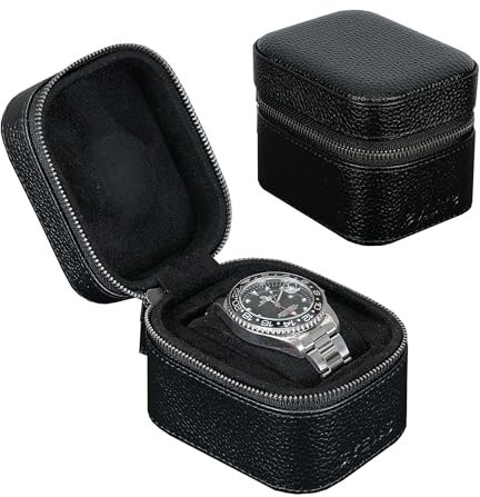 Uhren-Reisebox,Echtes echtes Leder,Einzelne Uhr Roll Fall,für Männer und Frauen,Uhrenverpackungs-Organisator,mit Wildleder zum Schutz Reißverschluss passend für alle Uhren bis zu 60mm(1W-Z-BBL)