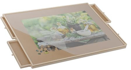 Relaxdays Puzzlebrett mit 4 Schubladen, Puzzle bis 1500 Teile, neigbar, drehbar, Holz Puzzlematte, Puzzleplateau, Natur
