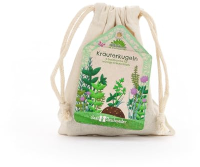 Saatgeschwister Kräuterkugeln – 5 Saatkugeln mit BIO-Kräutersaatgut im Baumwollsäckchen | Für frische & gesunde Kräuter in der Küche | Nachhaltiges Geschenk für Hobbyköche – ideal als Mitbringsel