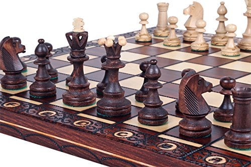 Abio Schachspiel Senator 41x41cm Holz Schachbrett Hochwertig Klappbare Brettspiele Schach Spiel Reisespiele Set Spiele für Erwachsene Chess Board Senator 125