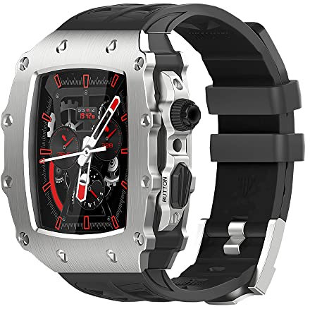 GANYUU Kit de modificación de lujo, para Apple Watch Band Case 8 7 45 mm, marco de metal con bisel de flúor, correa de reloj, para iWatch SE 6 5 4 4 44 mm, 44MM, Ágata