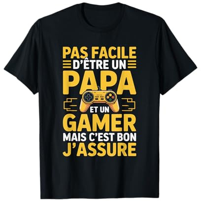 Papa Gamer Homme Humour Geek Idée Cadeau Drôle Jeux Vidéo T-Shirt