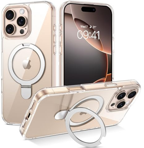 DUEDUE for iPhone 16 Pro Case Magnetic Stand [Compatible with Magsafe] Invisible Ring Holder, Slim Transparent Back Shockproof Military Grade Protective Phone Case for iPhone 16 Pro 6.3 2024, Clear