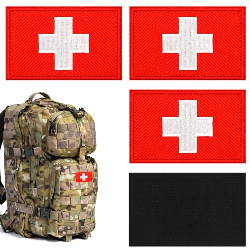4 Stück Rotes Kreuz Rettungsabzeichen, Taktische Militär-Patches, Medizinischer Kreuz Bestickter Aufnäher, für Rucksäcke, Militärtaschen, Transportboxen, Rucksäcke, Bekleidung