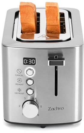 2 Slice Toaster, LED Countdown Timer, 6 Setting - Bread Toasters with Warming Rack and Removable Crumb Tray Yellow
