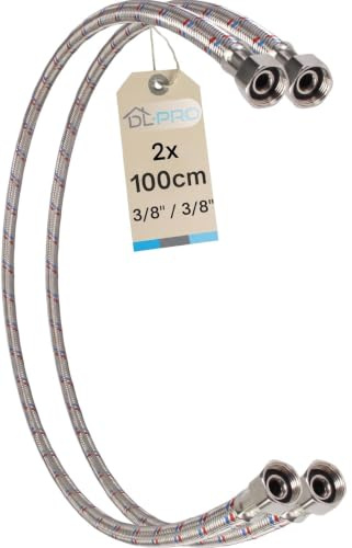 DL-pro Tuyau flexible de 100 cm vers 3/8 - Tuyau de raccordement pour robinetterie/vanne d'angle, filetage intérieur (3/8 FF)