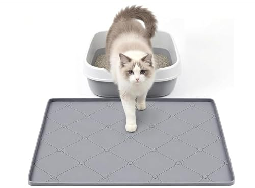 Silicone Cat Litter Mat 63x48cm Waterproof Litter Catcher Tray Mat | Mat for Under Cat Litter Tray Box, Anti-Slip Easy Clean Cat Dog Food Mat, Anti-Scratch Mat Prevent Spills Spreading on floor