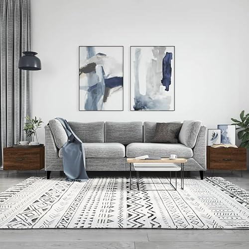 Mangloder Tables Basses 2 pcs chêne Marron 50x50x40 cm Bois d'ingénierie, tiroir Rangement, Pieds en Fer, Meuble Console Salon séjour, Design Moderne pour intérieur extérieur