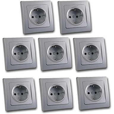DELPHI 8er Set Schutzkontakt-Steckdosen silber 250V~/ 16A