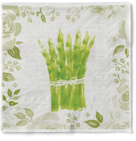 Sovie HOME Serviette Spargel | Tissue-Servietten 33x33 cm | Spargel Spargelzeit Sommer | 20 Stück weiss grün