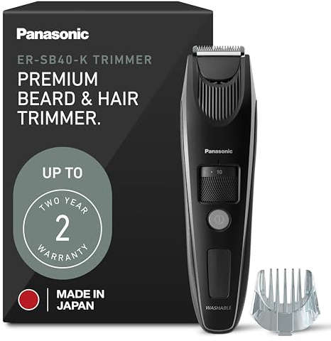 Panasonic Beard Trimmer for Men Cordless Precision Power Hair Clipper with Comb Attachment, 19 Adjustable Settings, Washable, ER-SB40-K, 0.5-10 mm Lengths