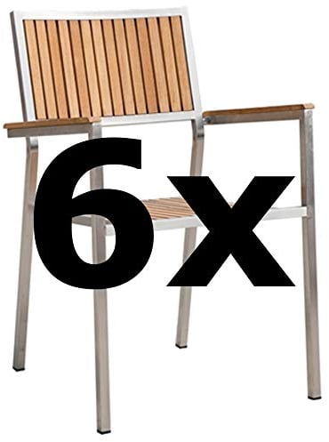 ASS 6Stk Designer Gartenstuhl mit Armlehne Gartensessel Stapelstuhl Stapelsessel Sessel Kuba-Teak Edelstahl Teak A-Grade stapelbar sehr robust Gastroqualität