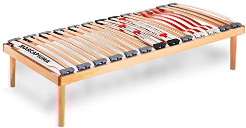 Marcapiuma - Rete a Doghe Fissa Singola 90x200 Alta 35 cm Modello NATURE MED in Legno di Faggio Naturale Resinato e Multistrato + 4 Piedi Legno Massello di Faggio Ortopedica 100% Made in Italy