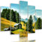Feeby Bilder Berge 250x120 cm - Leinwandbild 5 Teilig XXL Kunstdruck Hütte Bäume grün