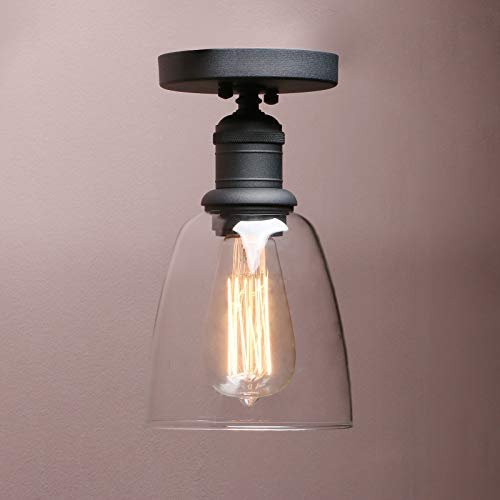 Yosoan Lighting Loft Bar Ceiling Pendant Light Fitting for Kitchen Island Living Room Bedroom Dining Room Bathroom, Clear Glass Shade (Black)