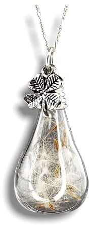 MadamLili Pusteblumen Kette | Glücksbringer mit Löwenzahnsamen & Kleeblatt | Kette Silber 925 Damen | Handgefertigter Schmuck | Damen Halskette | Geschenkbox | 70cm Lange Echtsilber Kette