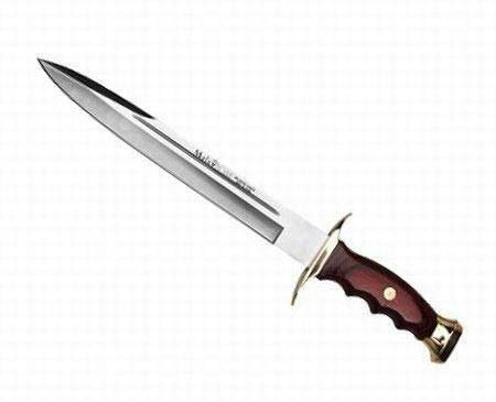 Muela Cuchillo de Caza BW-26 con Hoja de Acero Inoxidable MoVa de 26 cm y empuñadura de Madera Coral para Caza, Pesca, Supervivencia y Bushcraft + Portabotellas de Regalo