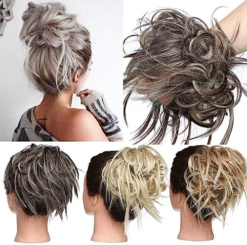 TESS Haargummi Haarteil Dutt mit Haaren Glatt struppige Haarknoten Hochsteckfrisuren günstig Haarverlängerung für Frauen 45g Grau