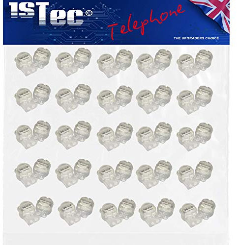 1STec 50 x Genuine BT 2 Wire 8A External Internal Waterproof Gel Filled Crimp Connectors for Joining Solid Core Telephone or Alarm Cable Connecting Block Repairs Splice or Join Phone Wires 50 Pack