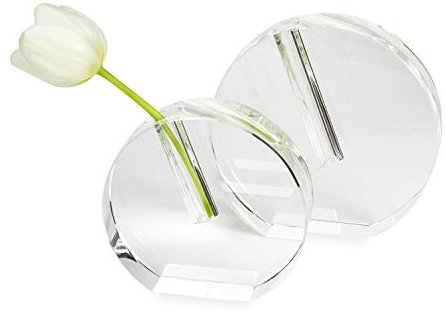 Tizo Design Klare, elegante runde Kristallglasvase, große schwere Kristalle, 4,4 cm dick, flache runde Vase, Boutique-Qualität, Heimdekoration (15,2 x 15,9 x 4,4 cm)