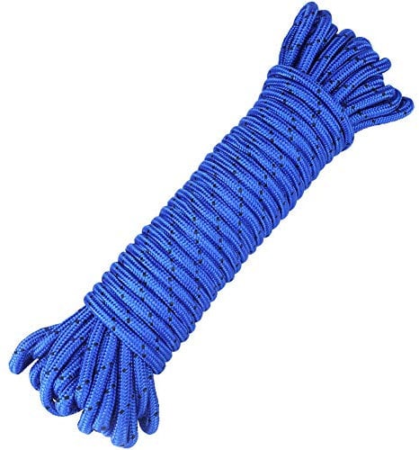 jijAcraft 8MM Royal Blue Nylon Rope: Thick Nylon Washing Line 20M Solid Binding Hanging Twisted Cord, Heavy Duty Rope for Garden, Hammock, Camping Trips, Marine Rigging (Blue with Black Dots)